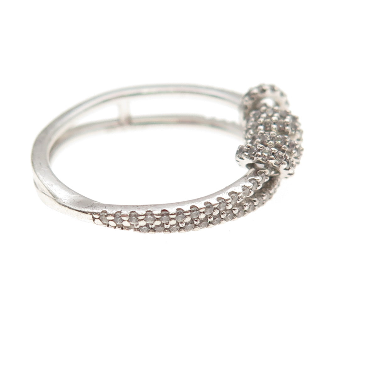 925 Sterling Silver Round-Cut C Z Movable Beads 2-Row Ring Size 7.5