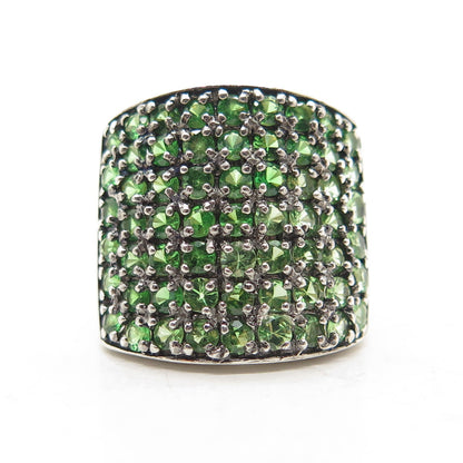 925 Sterling Silver Real Round-Cut Chrome Diopside Cluster Wide Ring Size 6.25