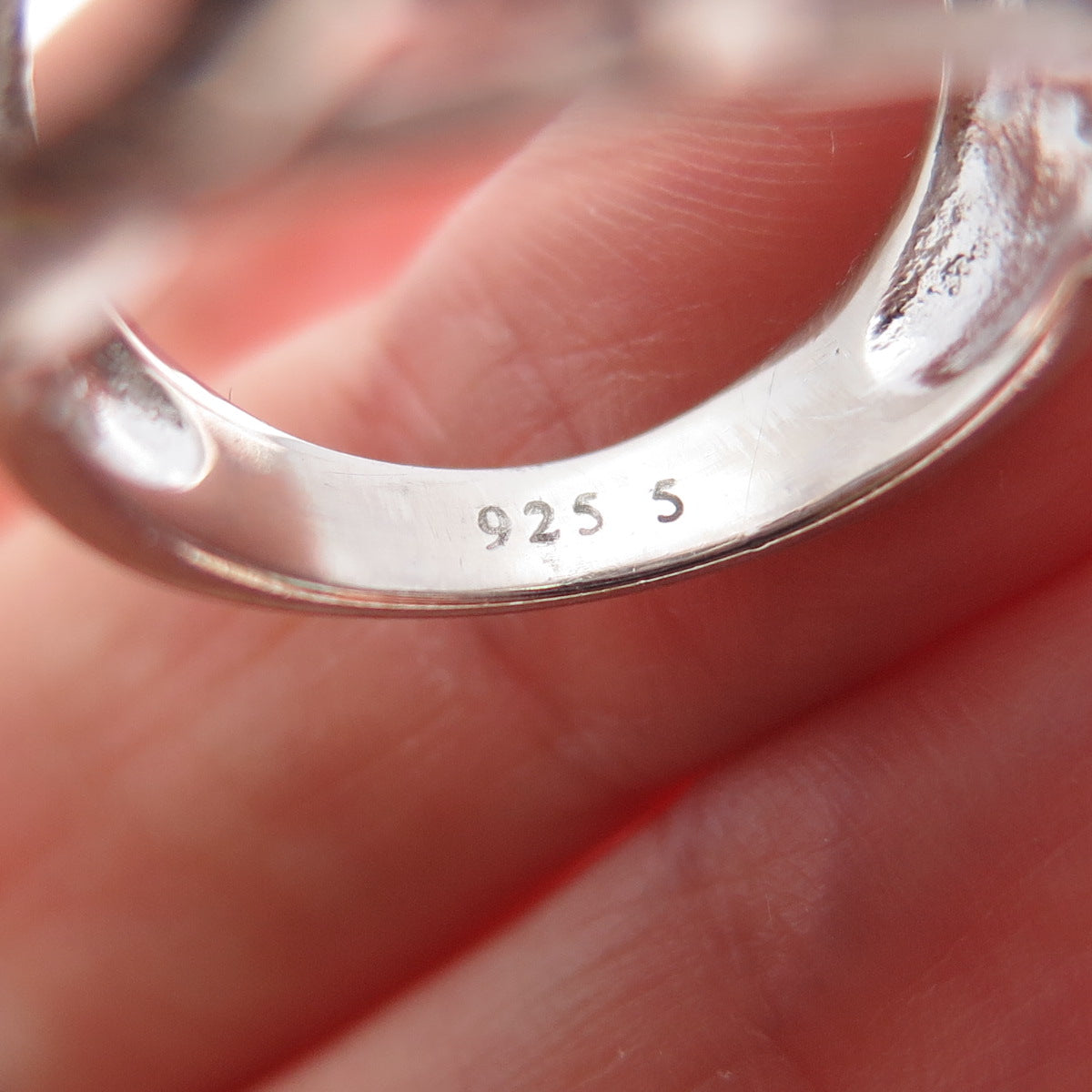 925 Sterling Silver Real Hematite & C Z Floral Ring Size 7.25