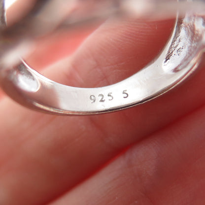 925 Sterling Silver Real Hematite & C Z Floral Ring Size 7.25