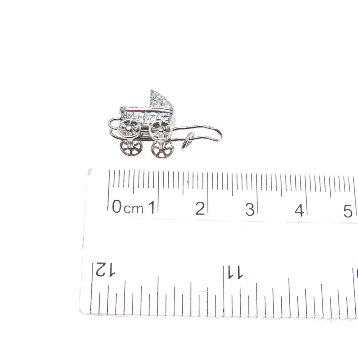 925 Sterling Silver Antique Art Deco Baby Stroller Minimalist 3D Charm Pendant