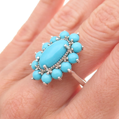 D'Joy 925 Sterling Silver Real Sleeping Beauty Turquoise Floral Ring Size 8
