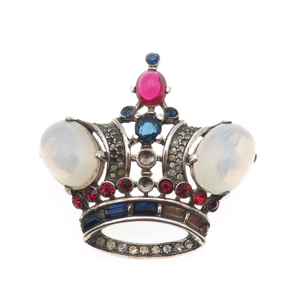 Crown Trifari Sterling Gold Pated Antique Rhinestone Brooch (missing 11 stones)