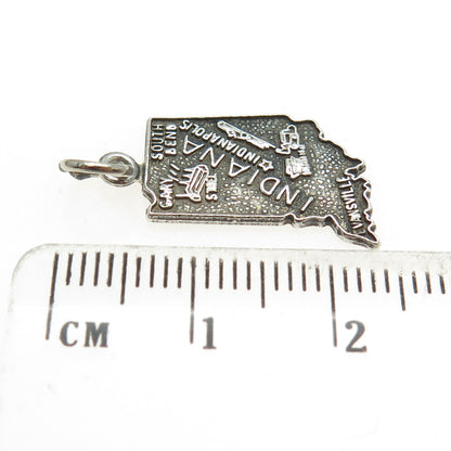 FRENCH & FRANKLIN 925 Sterling Silver Vintage Indiana State Map Charm Pendant