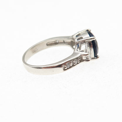 925 Sterling Silver Multi-Cut Blue & White C Z Ring Size 6.25