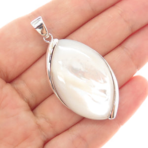 925 Sterling Silver Vintage Real Mother-of-Pearl Modernist Charm Pendant