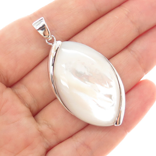 925 Sterling Silver Vintage Real Mother-of-Pearl Modernist Charm Pendant