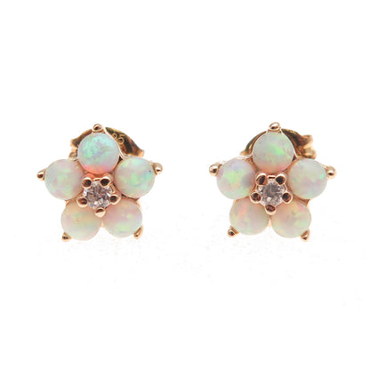 Ross Simons 925 Sterling Silver Gold Plated Real Opal & C Z Floral Stud Earrings