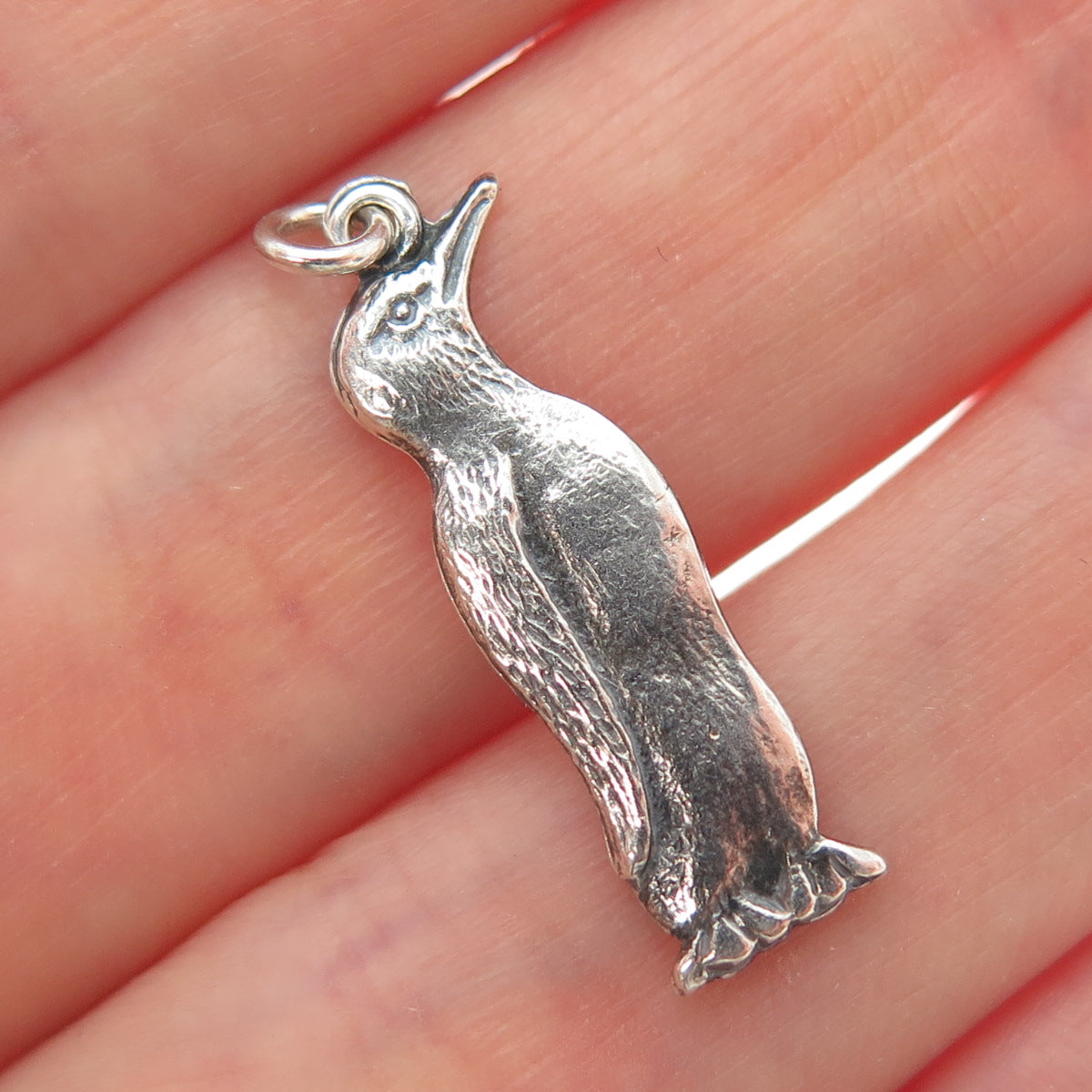 925 Sterling Silver Vintage Pinguin Oxidized Charm Pendant