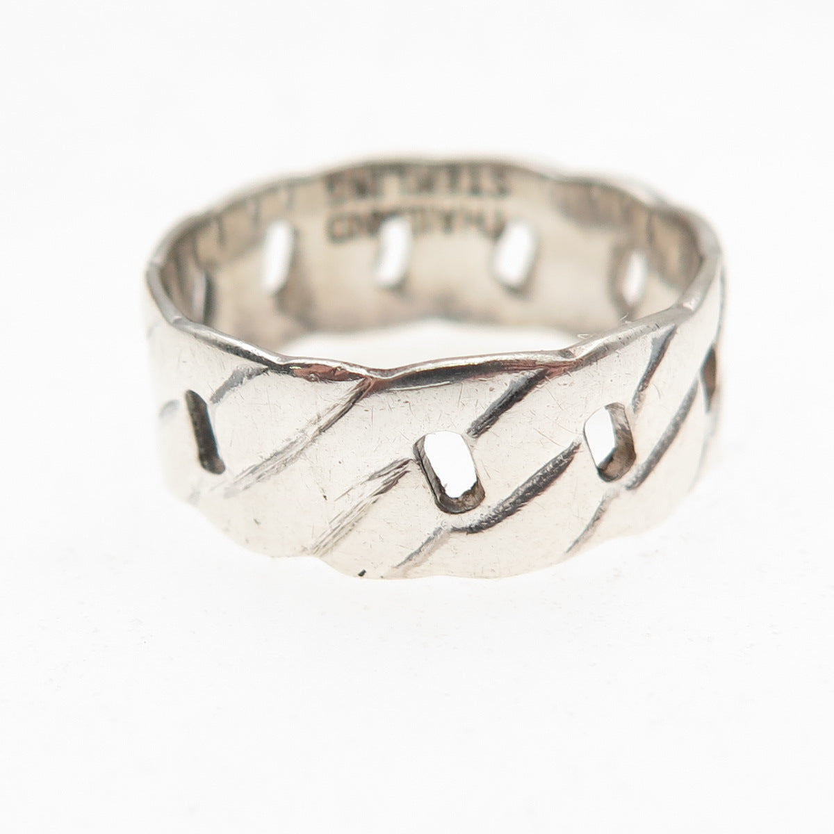 925 Sterling Silver Vintage Cuban Link Oxidized Band Ring Size 7.5