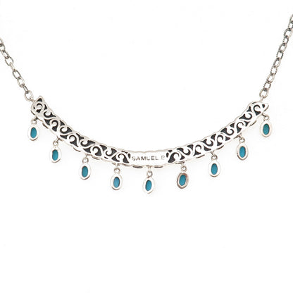 Samuel Benham 925 Sterling Silver Real Turquoise Cable Chain Necklace 18-20"