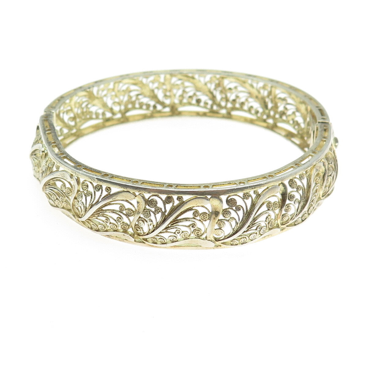 WILLI NONNENMANN 800 Silver Gold Plated Vintage Filigree Bangle Bracelet 7.5"