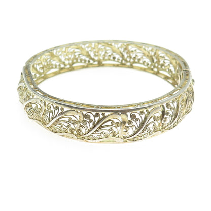WILLI NONNENMANN 800 Silver Gold Plated Vintage Filigree Bangle Bracelet 7.5"