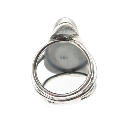 925 Sterling Silver Vintage Real Larimar Modernist Oxidized Ring Size 6