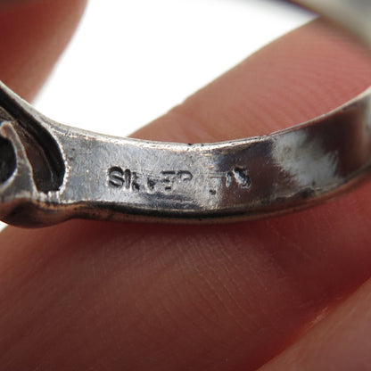 925 Sterling Silver Vintage Modernist Couple Heart Oxidized Ring Size 8.5