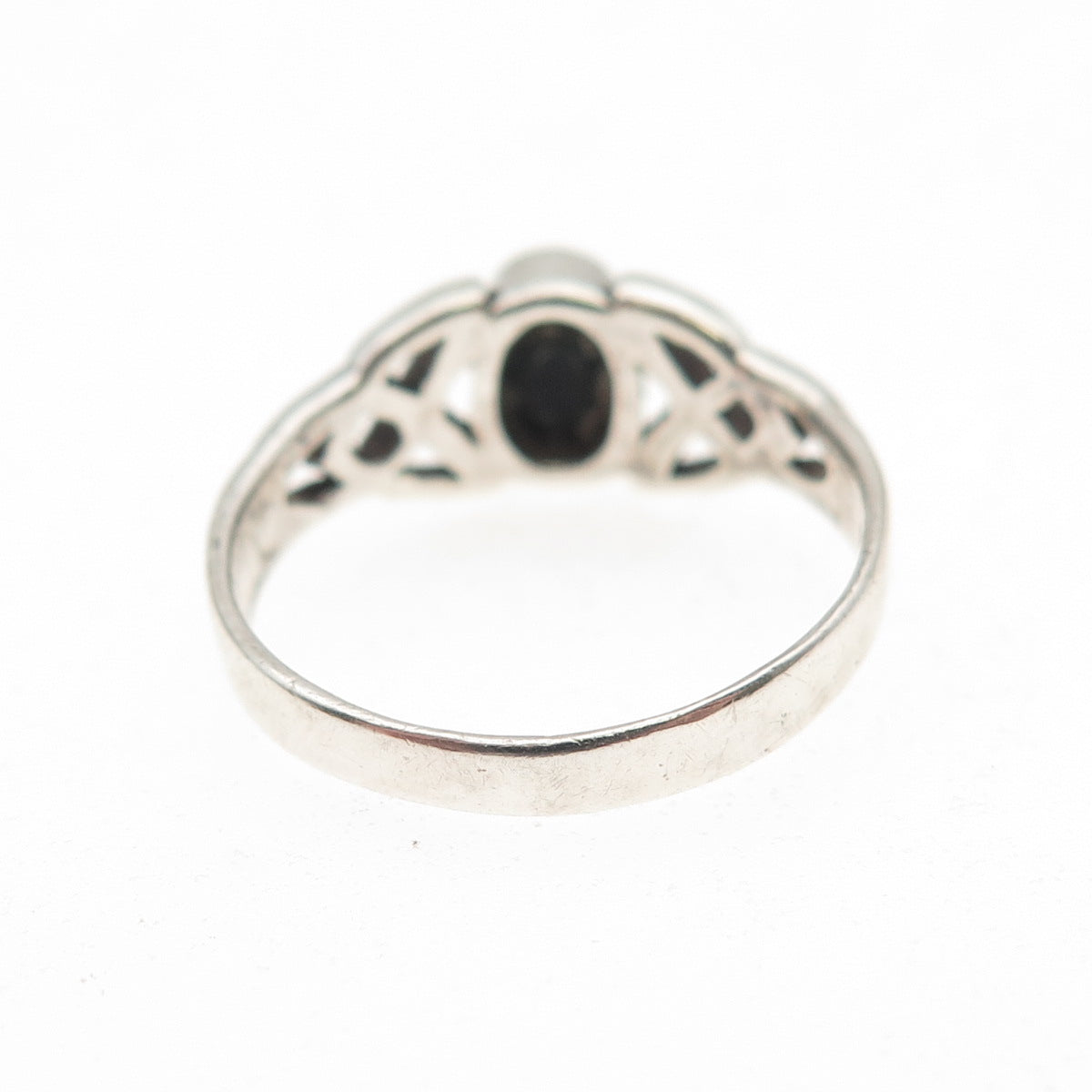 925 Sterling Silver Vintage Real Black Onyx Celtic Trinity Knot Ring Size 6