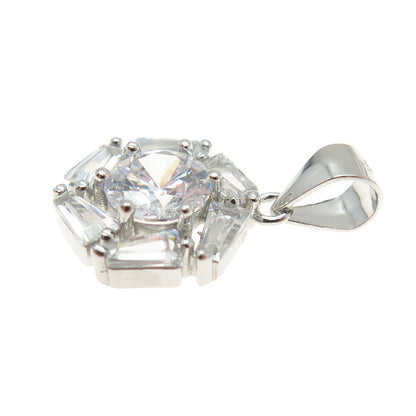 925 Sterling Silver Tapered Baguette & Round-Cut C Z Minimalist Pendant