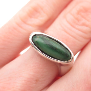 925 Sterling Silver Vintage Real Malachite Modernist Wavy Ring Size 6