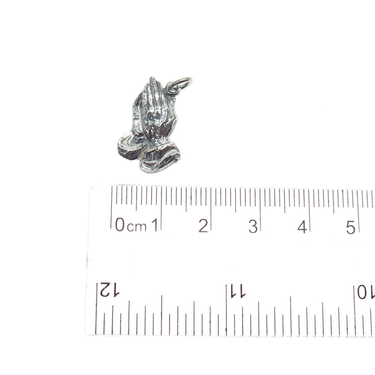 925 Sterling Silver Vintage Praying Hands Religious Oxidized Mini Charm Pendant