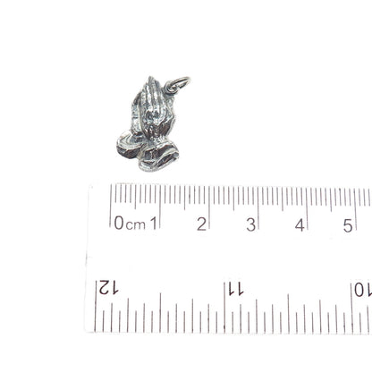 925 Sterling Silver Vintage Praying Hands Religious Oxidized Mini Charm Pendant
