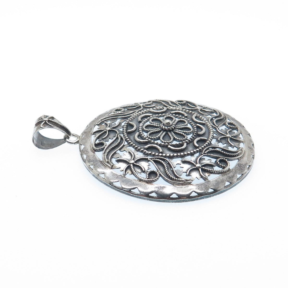 DOUG PAULUS 925 Sterling Silver Vintage Modernist Flower Oxidized Pendant