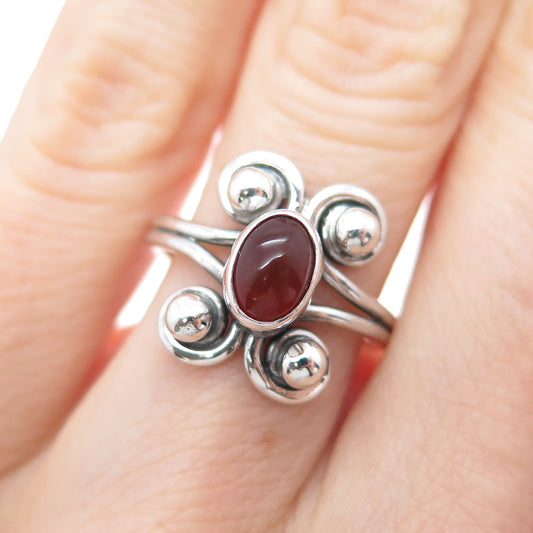 925 Sterling Silver Vintage Real Carnelian Swirl Beaded Oxidized Ring Size 5.75
