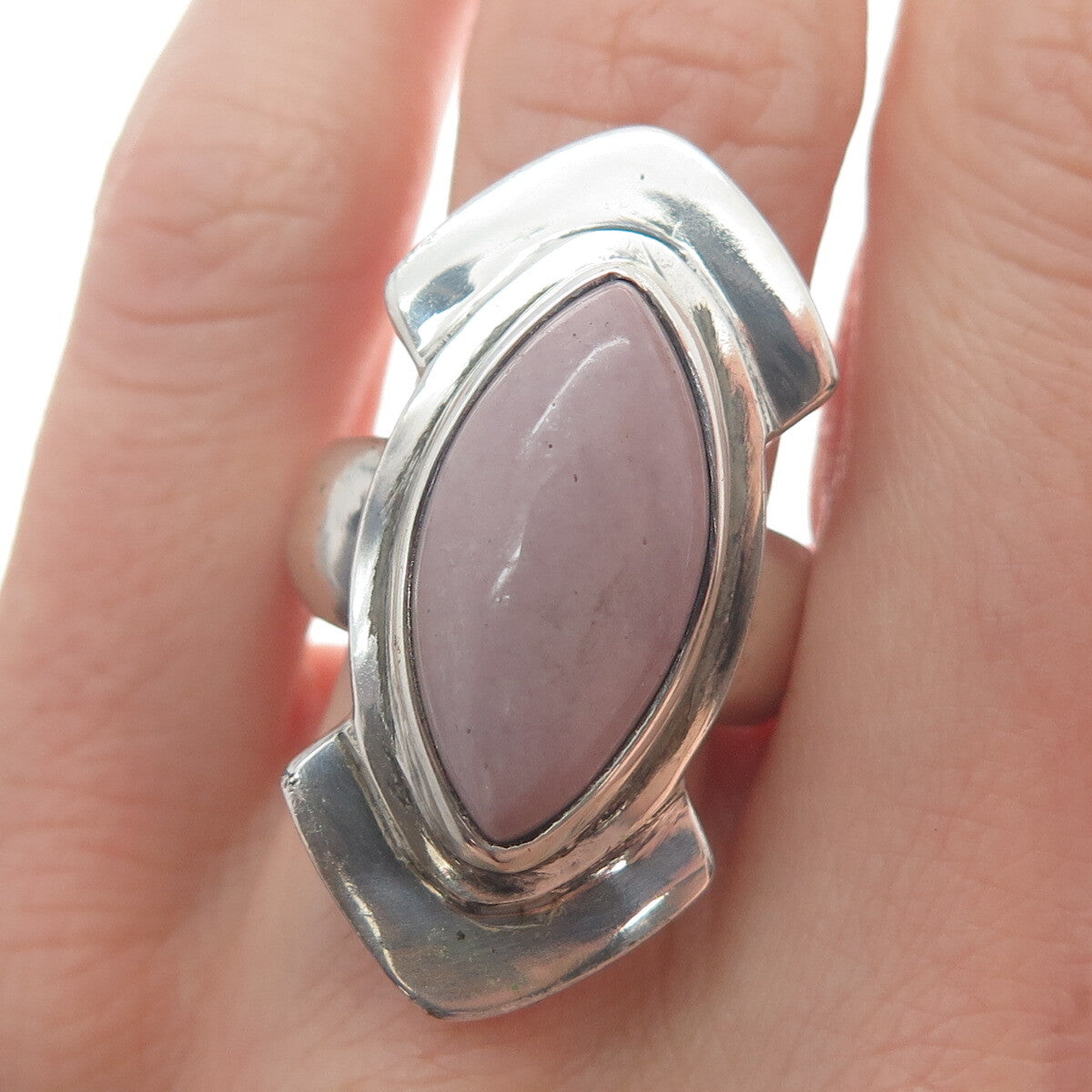 925 Sterling Silver Vintage Real Lepidolite Modernist Arrow Ring Size 8.75
