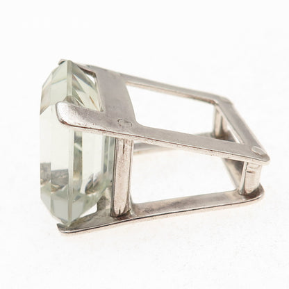 925 Sterling Silver Vintage Mexico Real Quartz Modernist Oxidized Ring Size 6