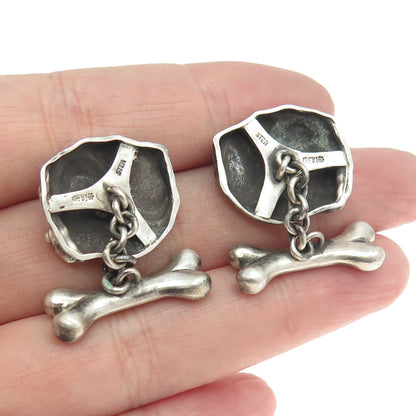 925 Sterling Silver Vintage Real Round-Cut Diamond Jack Russell Dog Cufflinks