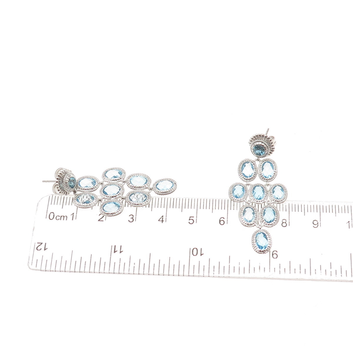 DSMK 925 Sterling Silver Real Oval-Cut Blue Topaz Dangle Earrings