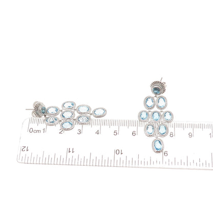 DSMK 925 Sterling Silver Real Oval-Cut Blue Topaz Dangle Earrings