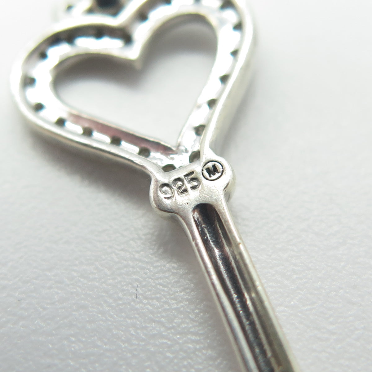 925 Sterling Silver Real Round-Cut White Diamond Heart Key Pendant