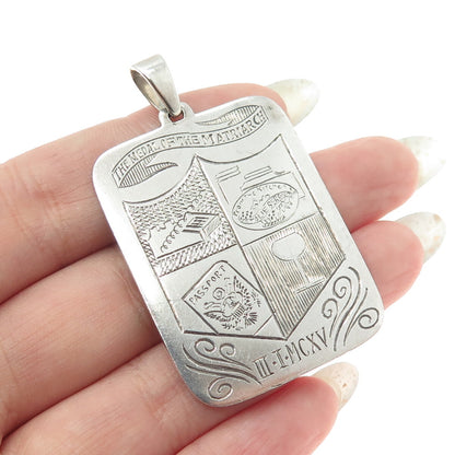 925 Sterling Silver Antique 1915 "The Medal of The Matriarch" Engraved Pendant