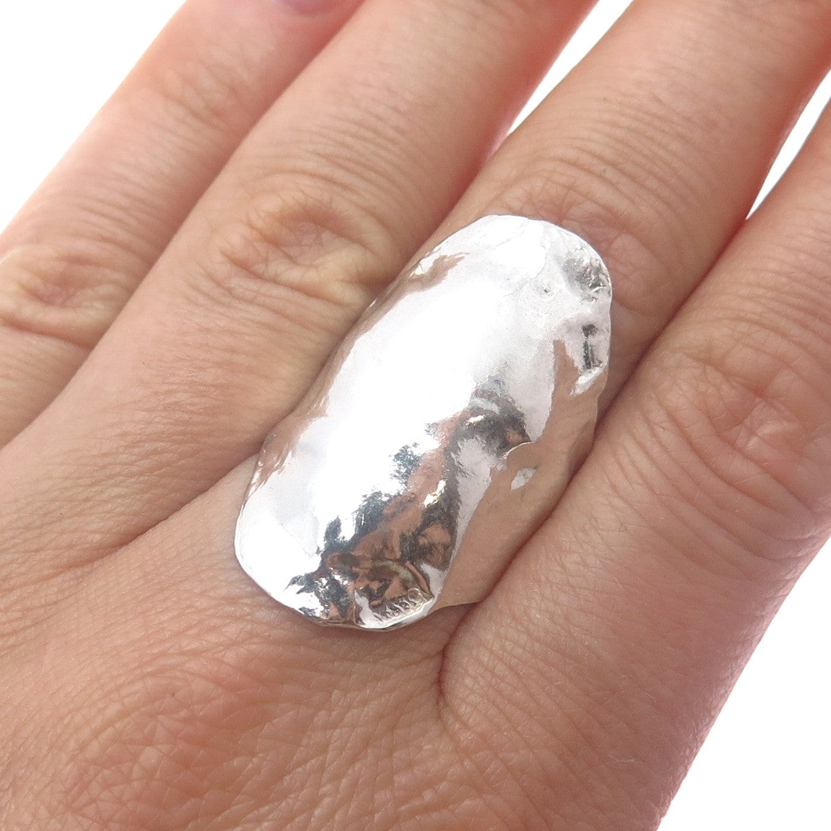 925 Sterling Silver Vintage Israel Modernist Hammered Ring Size 8.25