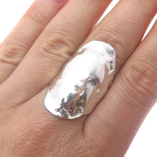 925 Sterling Silver Vintage Israel Modernist Hammered Ring Size 8.25