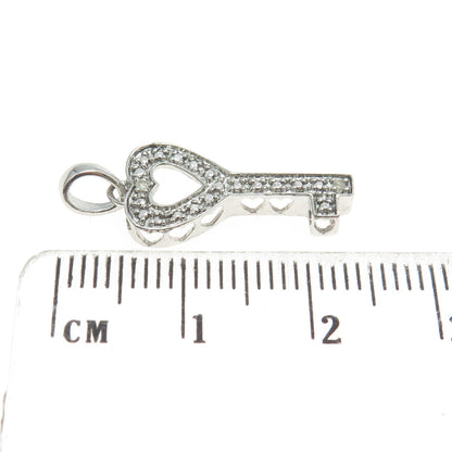 925 Sterling Silver Real Round-Cut Diamond Heart Key Minimalist Charm Pendant