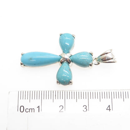 925 Sterling Silver Real Turquoise Gemstone Cross Pendant