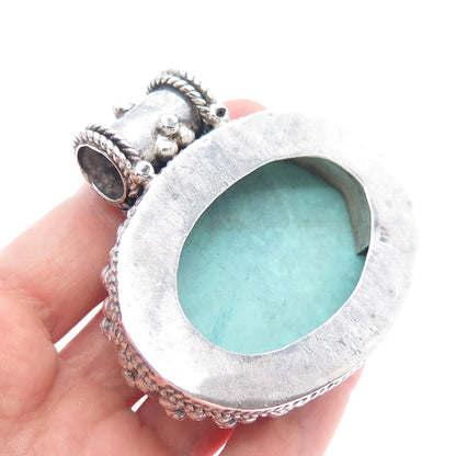 925 Sterling Silver Vintage Real Turquoise Oxidized Heavy 83.9g Slide Pendant