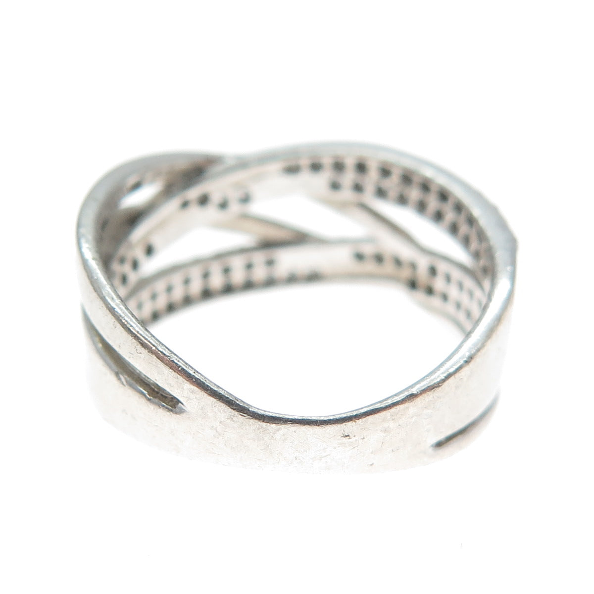 925 Sterling Silver Round-Cut C Z Crisscross Ring Size 6