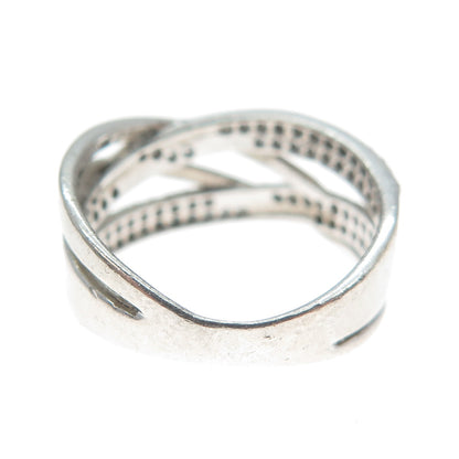 925 Sterling Silver Round-Cut C Z Crisscross Ring Size 6
