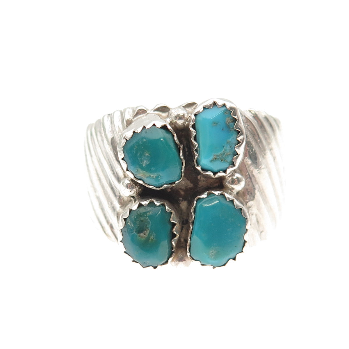 Old Pawn Sterling Silver Vintage Southwestern Bisbee Turquoise Ring Size 10.25