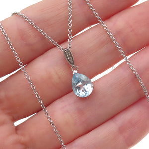 Dee Berkle 925 Sterling Silver Real Blue & White Topaz Cable Chain Necklace 18"