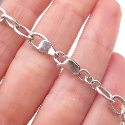 925 Sterling Silver Vintage Dangle Heart Oxidized Oval-Link Bracelet 7"