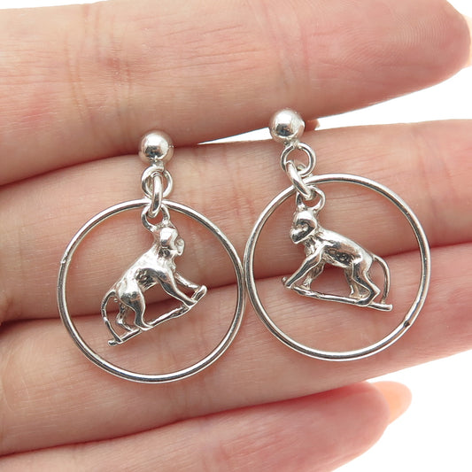 925 Sterling Silver Vintage Monkey Circle Dangle Earrings