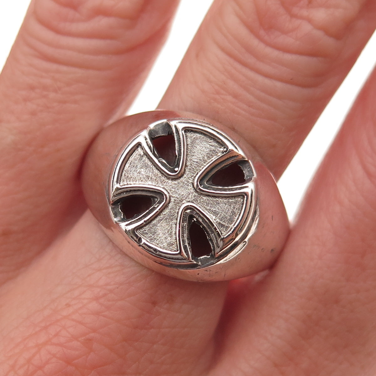 925 Sterling Silver Vintage Matese Cross Oxidized Signet Ring Size 13