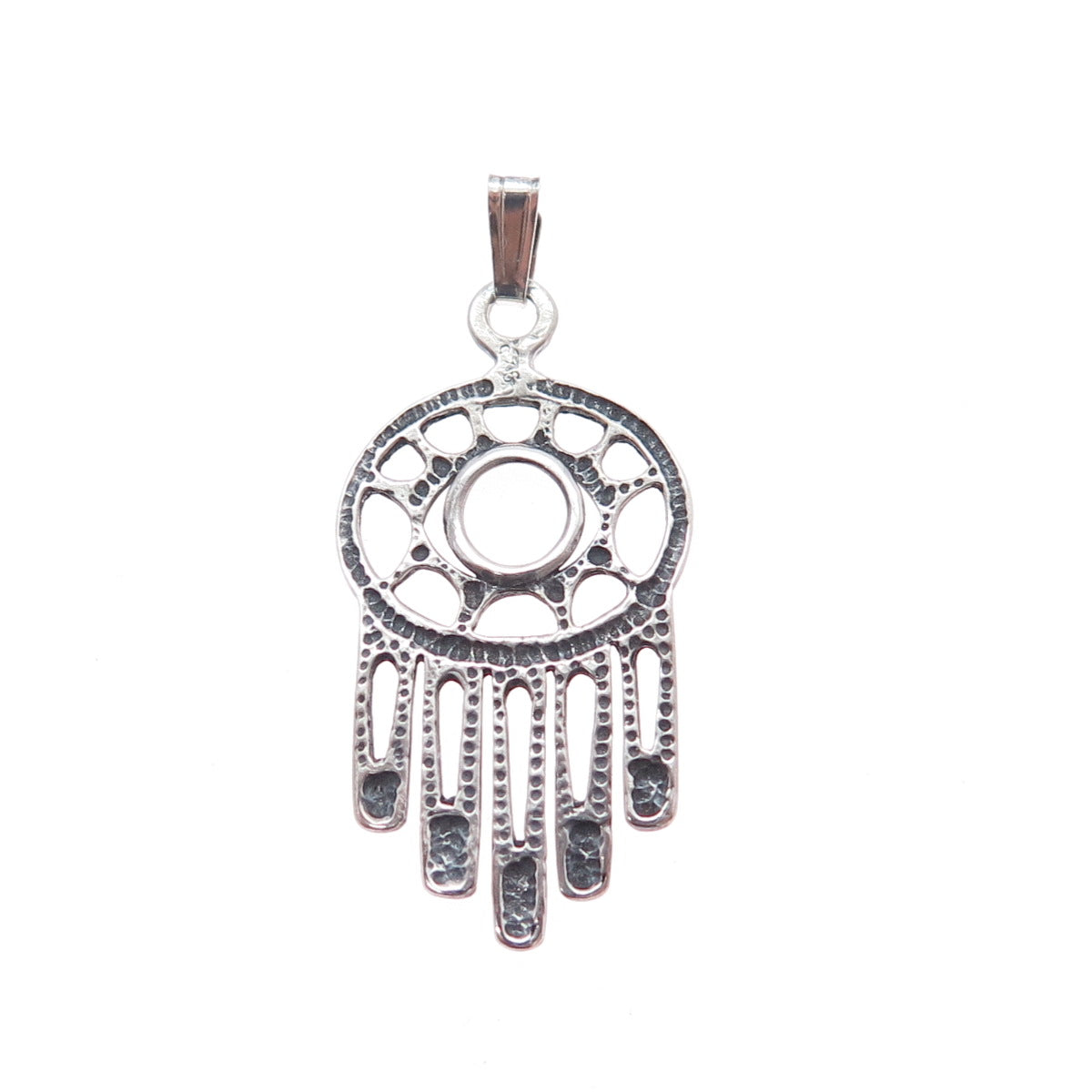 925 Sterling Silver Vintage Hamsa Amulet Oxidized Charm Pendant