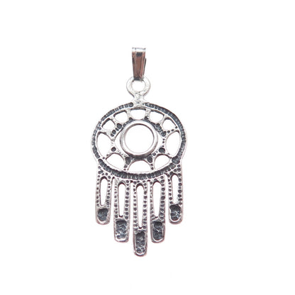 925 Sterling Silver Vintage Hamsa Amulet Oxidized Charm Pendant