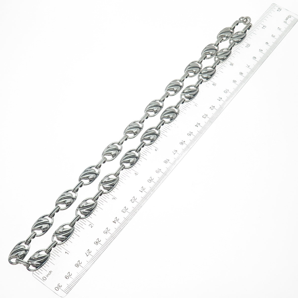 DANECRAFT 925 Sterling Silver Antique Art Deco Floral Leaf Chain Necklace 22"