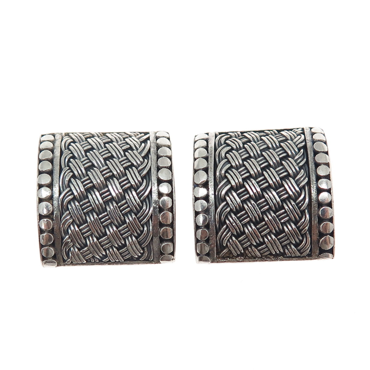 SUARTI BALI 925 Sterling Silver Vintage Woven Oxidized Clip On Earrings