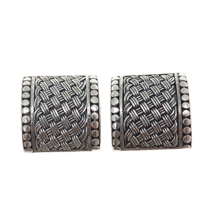 SUARTI BALI 925 Sterling Silver Vintage Woven Oxidized Clip On Earrings